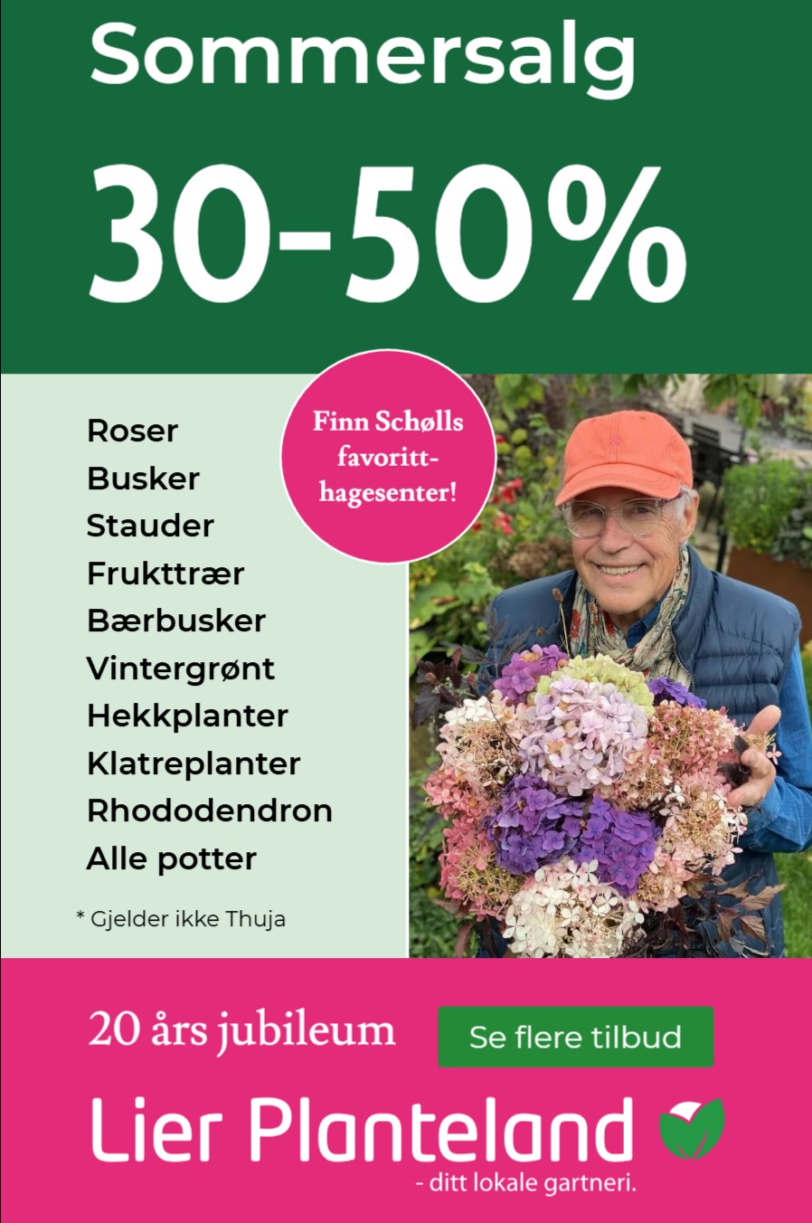Sommersalg 30 til 50 prosent med Blomsterfinn hos Lier planteland