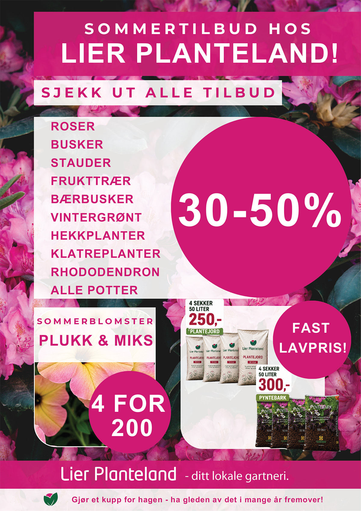 Sommertilbud hos Lier planteland 30-50 prosent i hagesenteret
